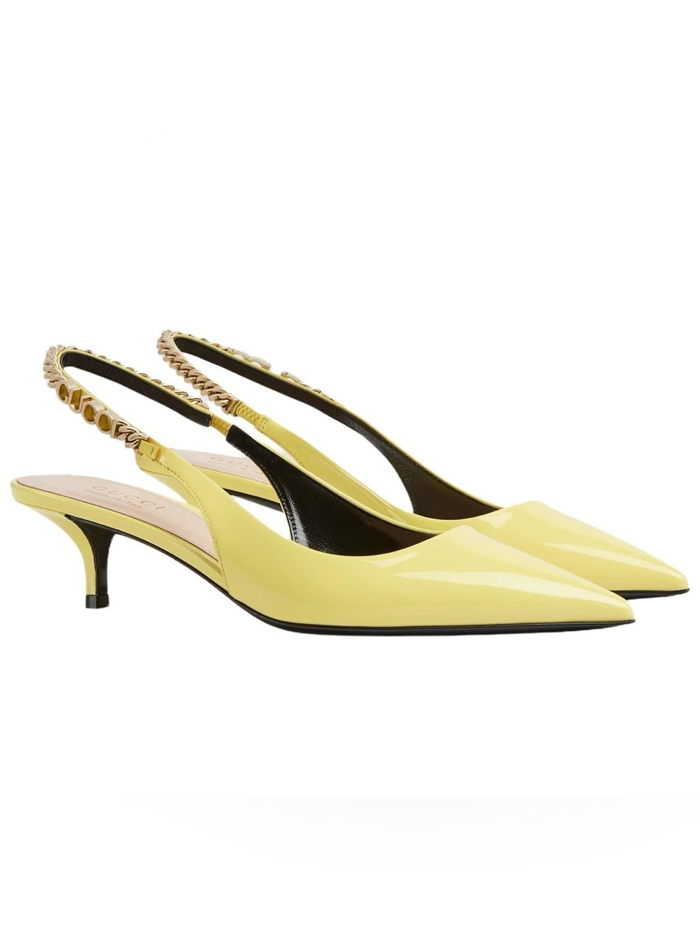 Gucci Signoria Patent Leather Slim High Heels 4.5cm Yellow 782832